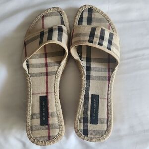 Burberry Check Pattern Espadrille Slides Size 37/6.5.